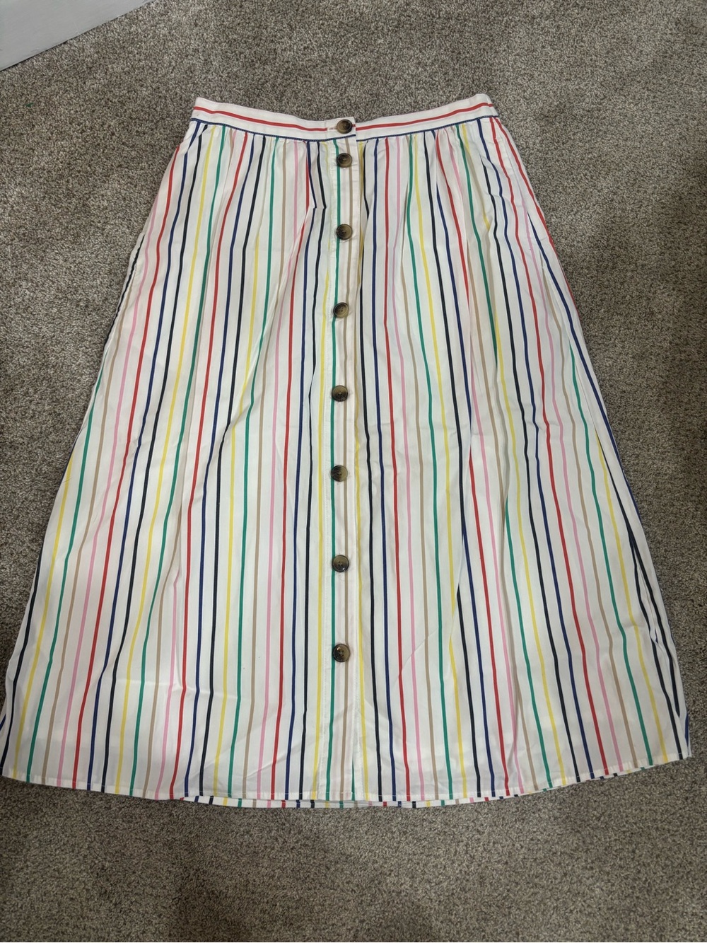 J Crew Factory Rainbow Stripe Button Front Poplin Midi Skirt Multicolored Size S - Picture 2 of 13